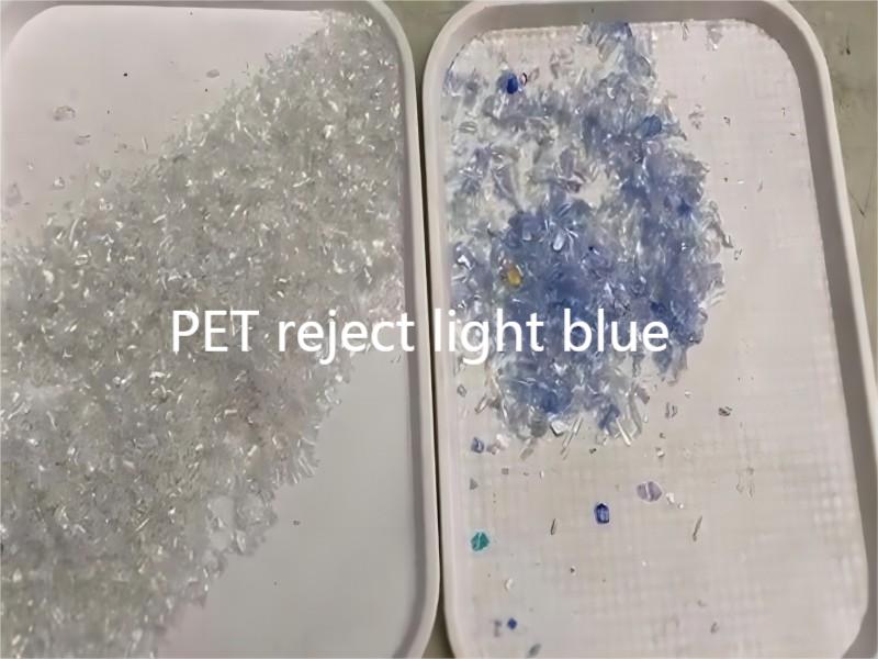 Riciclando i fiocchi di plastica degli animali domestici rimuovi quelli azzurri